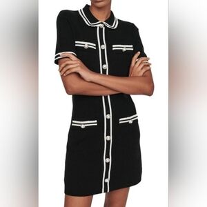 Maje Ravela Black & White Button-Up Stretch Knit Dress Sz 1
